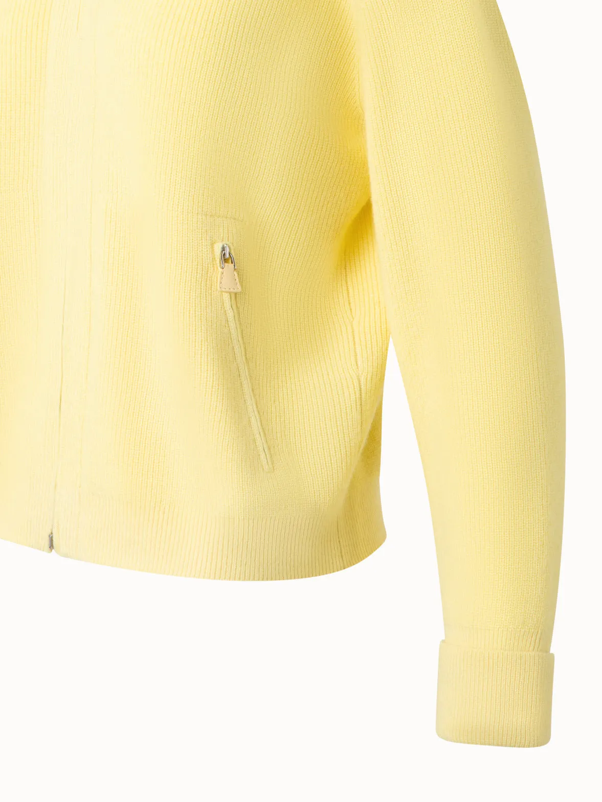 Ribbed Zip Cardigan in Cashmere Knit Akris