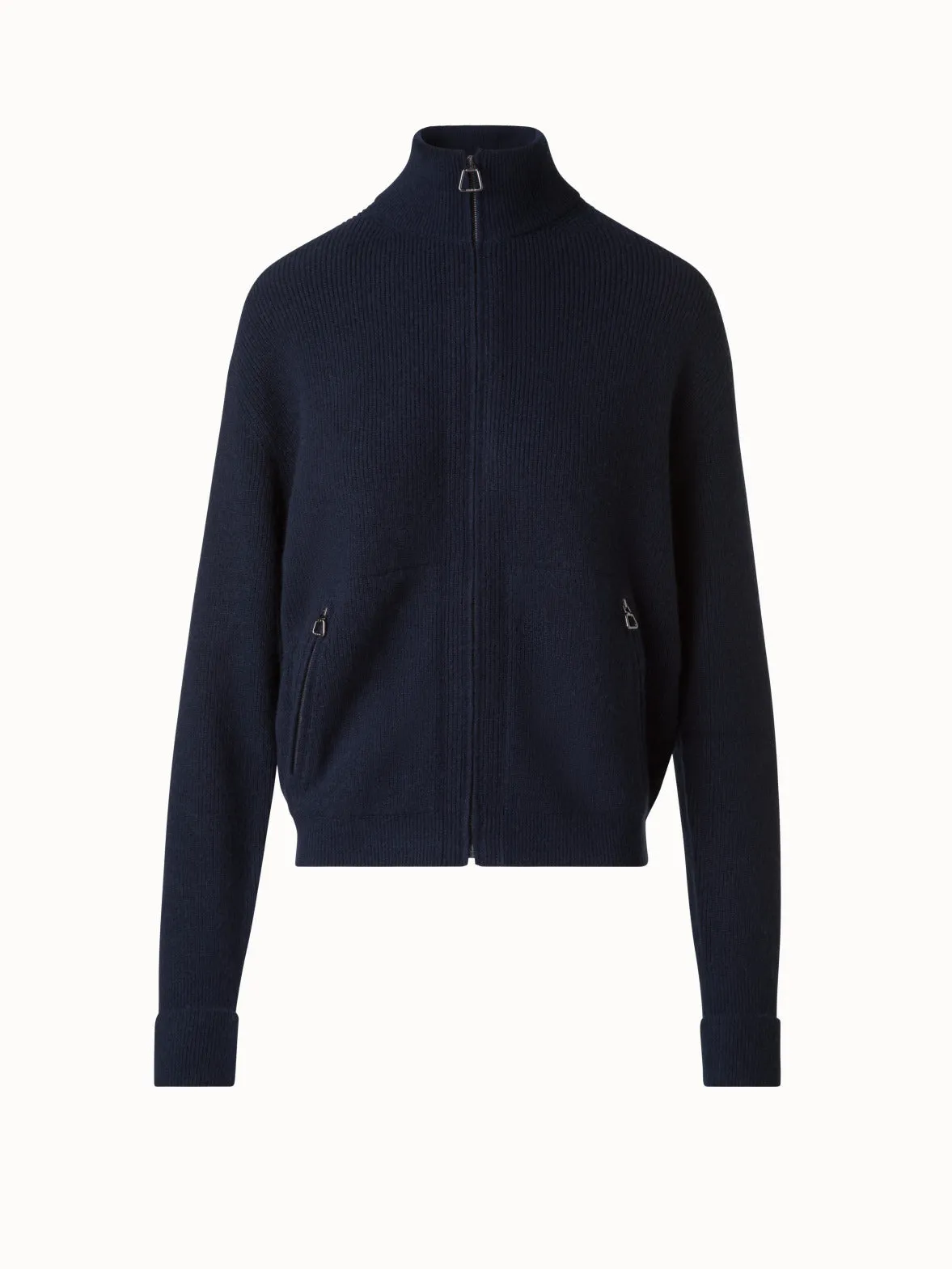 Ribbed Zip Cardigan in Cashmere Knit Akris