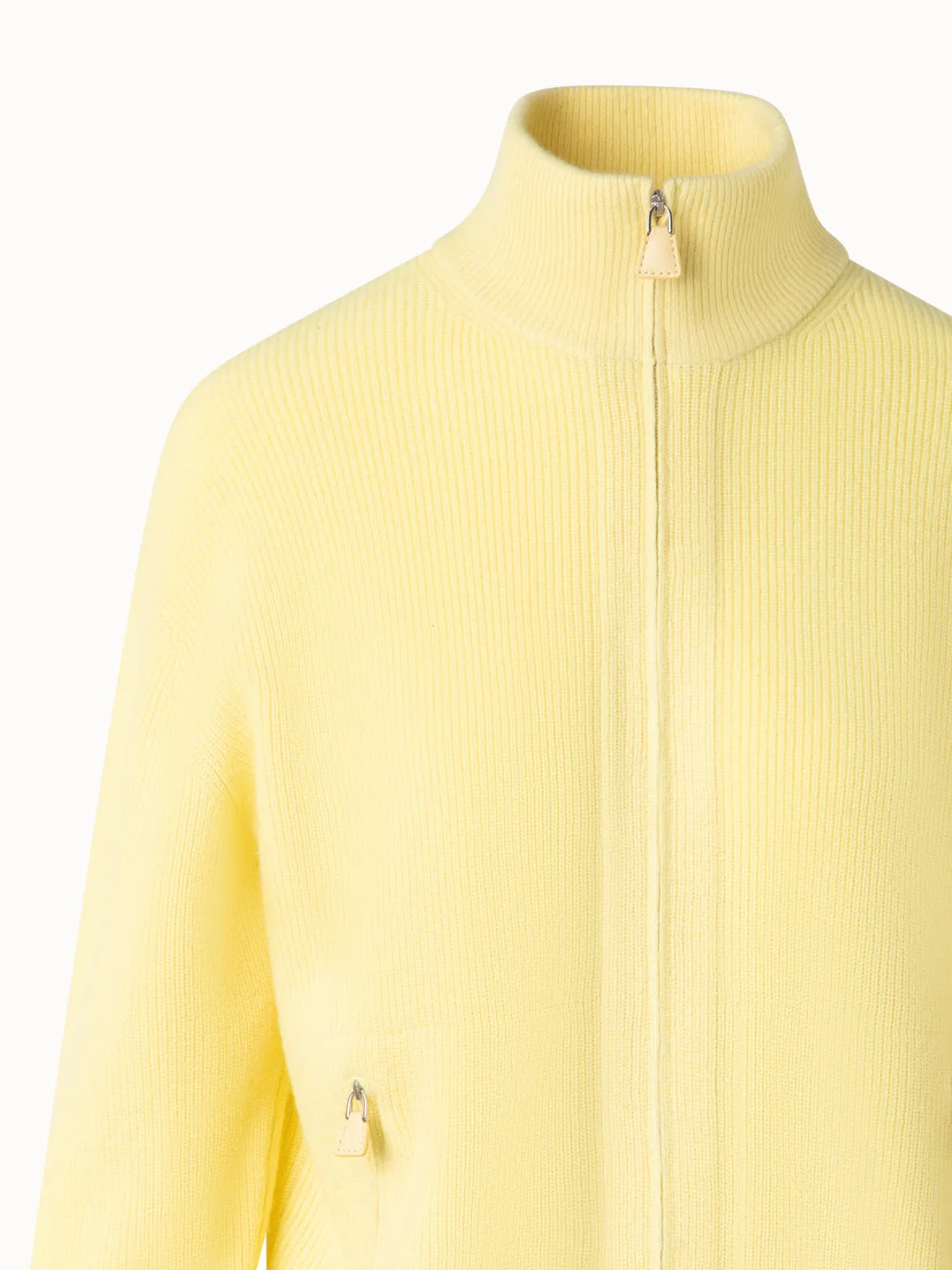 Ribbed Zip Cardigan in Cashmere Knit Akris