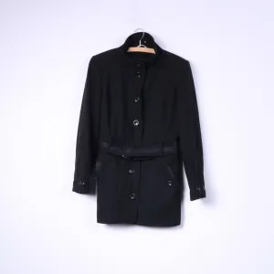 River Island Womens 12 38 M Jacket Wool Black Single Breasted Belted Coat