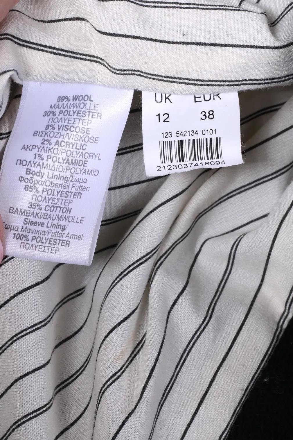 River Island Womens 12 38 M Jacket Wool Black Single Breasted Belted Coat