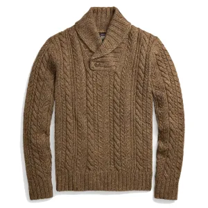 RRL by Ralph Lauren Aran-Knit Shawl-Collar Jumper Brown Heather