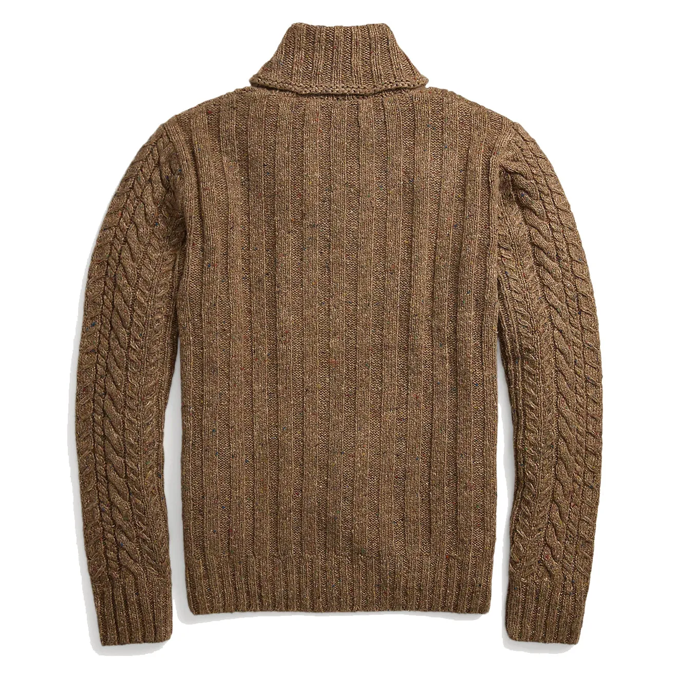 RRL by Ralph Lauren Aran-Knit Shawl-Collar Jumper Brown Heather