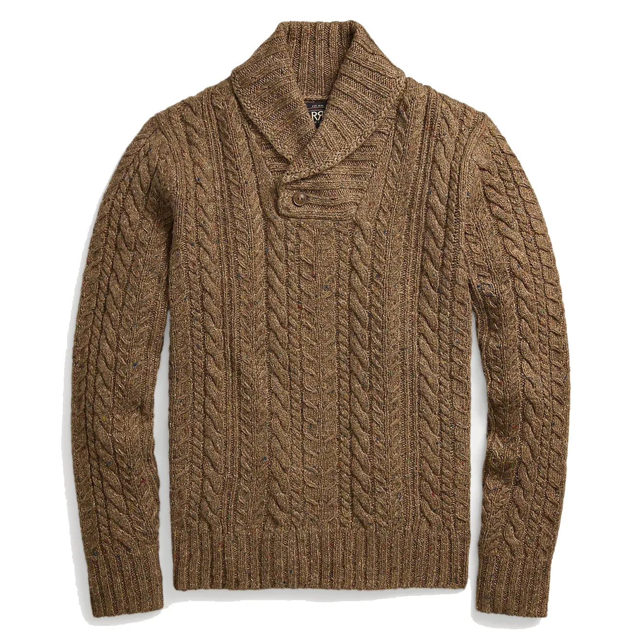 RRL by Ralph Lauren Aran-Knit Shawl-Collar Jumper Brown Heather