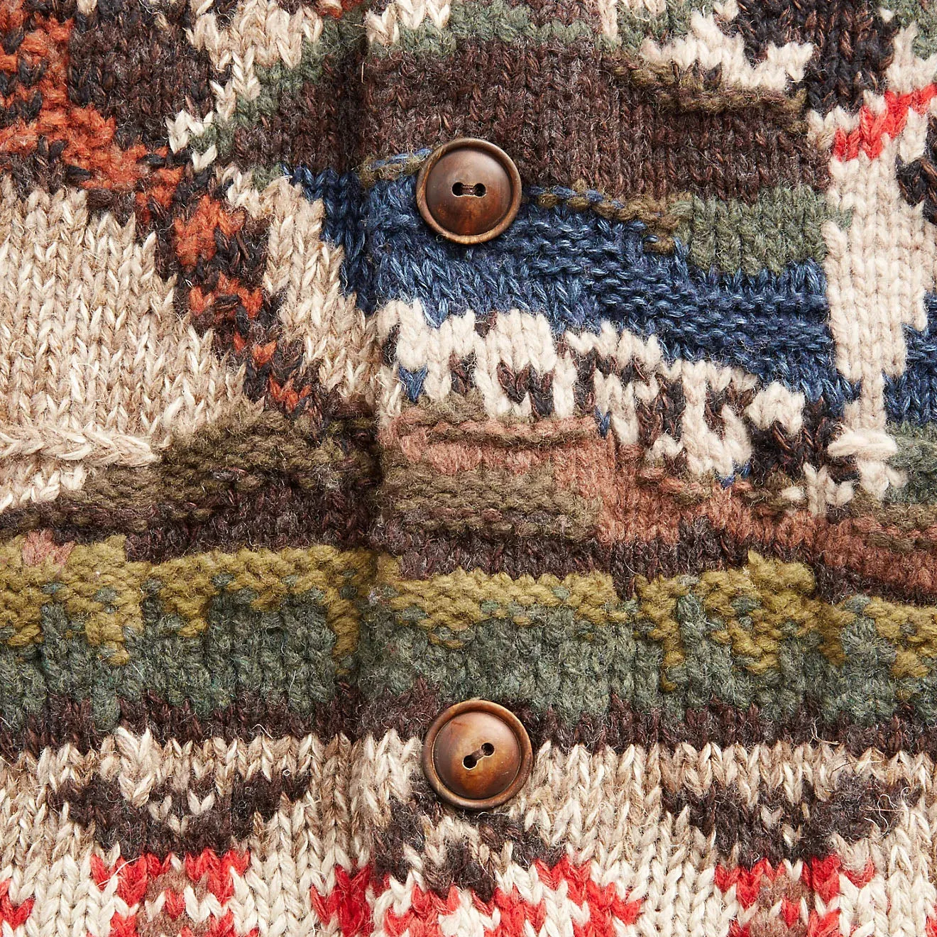 RRL by Ralph Lauren Hand-Knit Linen-Blend Cardigan Brown Multi