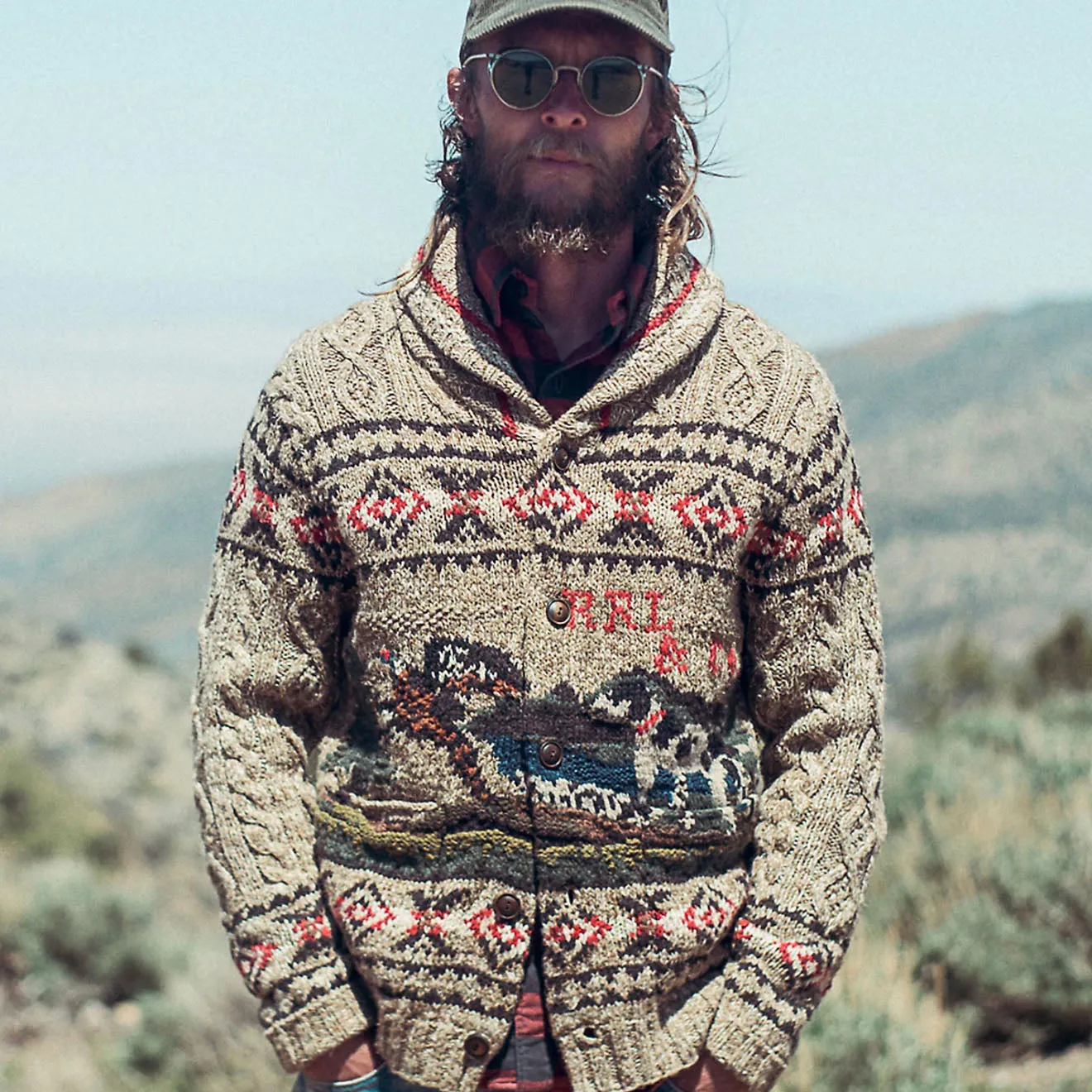 RRL by Ralph Lauren Hand-Knit Linen-Blend Cardigan Brown Multi