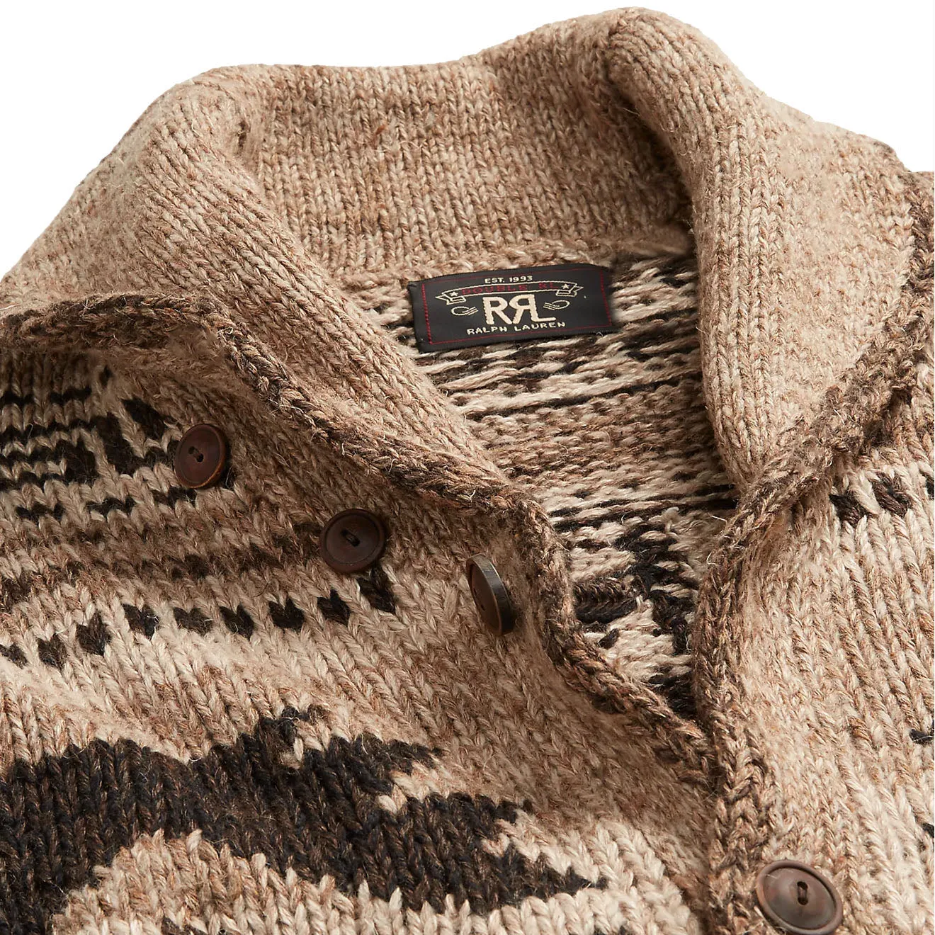 RRL by Ralph Lauren Hand-Knit Linen-Blend Cardigan Brown Tan Multi