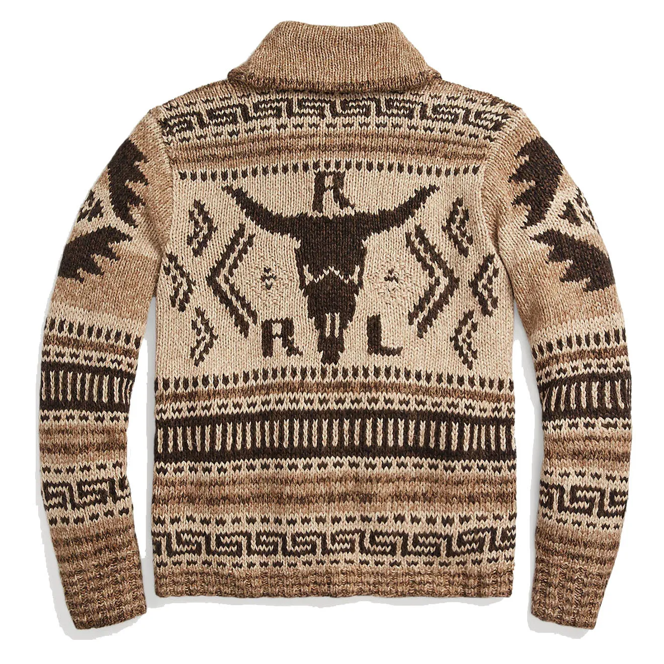 RRL by Ralph Lauren Hand-Knit Linen-Blend Cardigan Brown Tan Multi