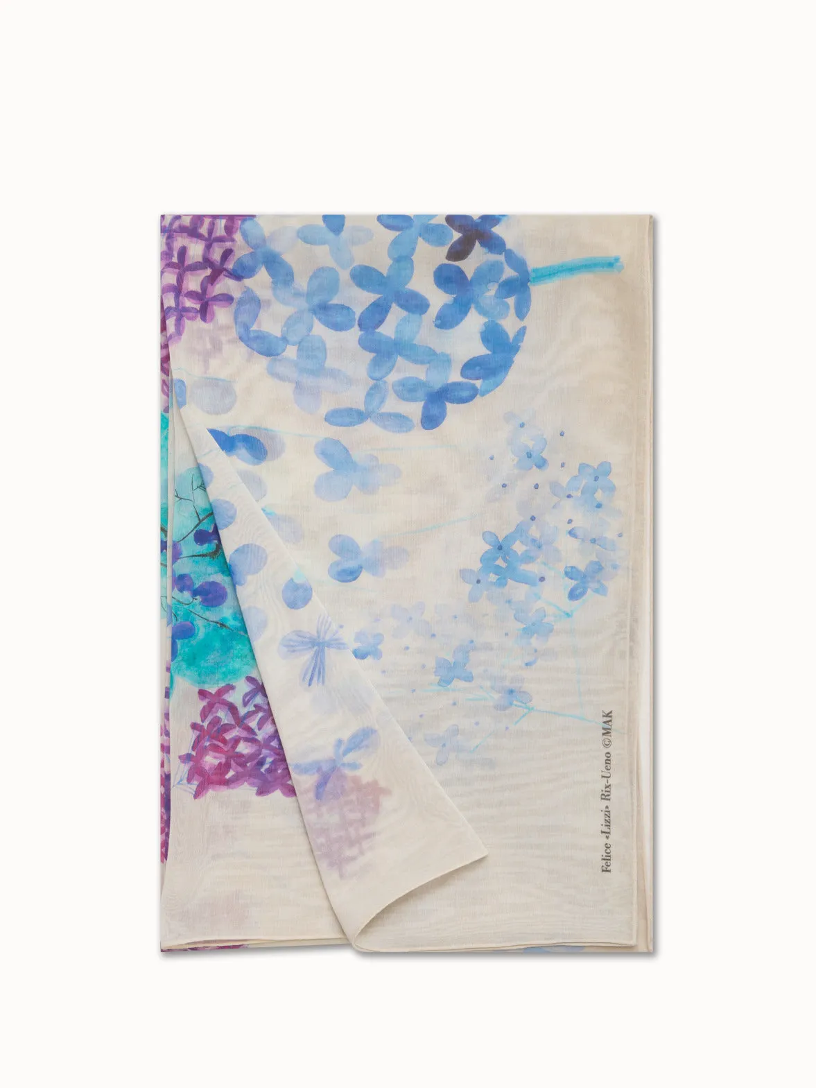 Scarf in Cotton Silk with Denim Blossom Print Akris