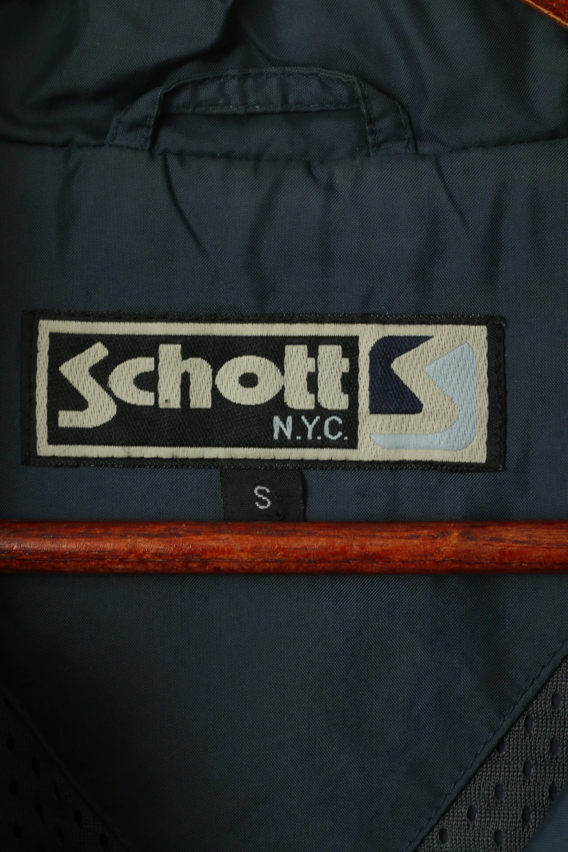 Schott N.Y.C. Men S Jacket Sea Blue Nylon Reflective Collar Zip Up  Hidden Hood Top
