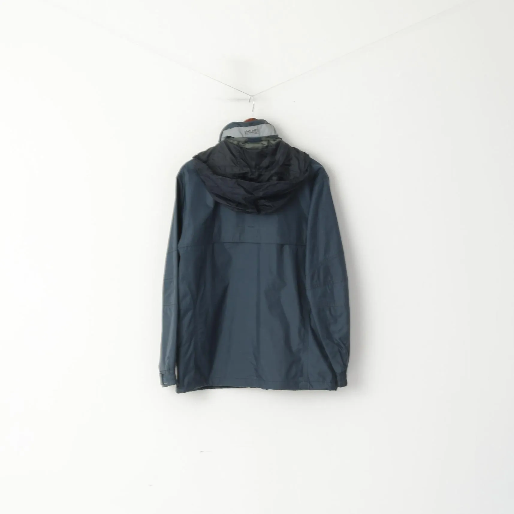 Schott N.Y.C. Men S Jacket Sea Blue Nylon Reflective Collar Zip Up  Hidden Hood Top