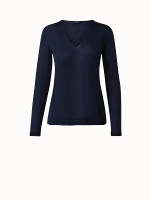 Seamless Cashmere Silk Knit V-Neck Pullover Akris