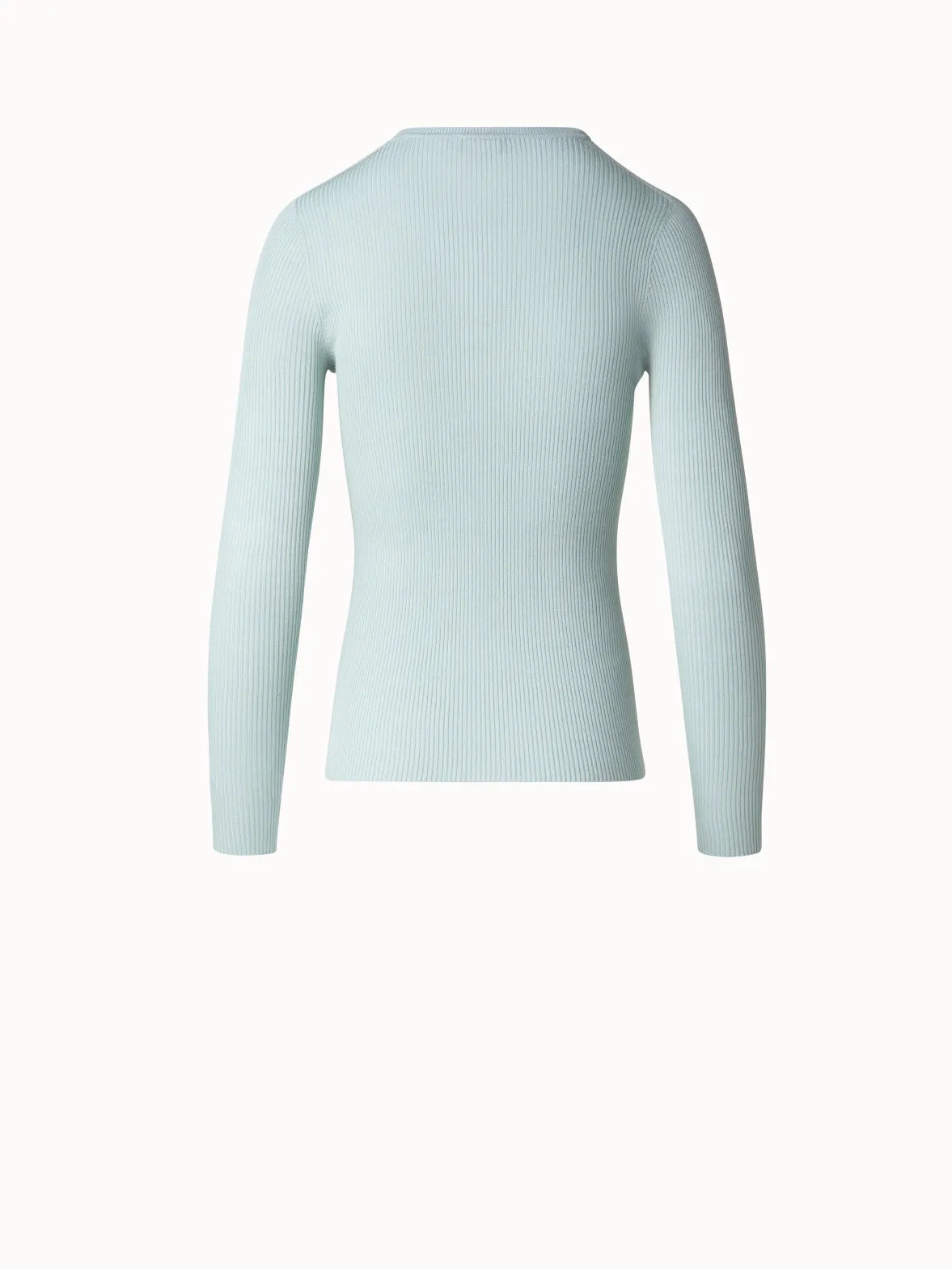 Seamless Rib Silk Cotton Knit Crew Neck Sweater Akris