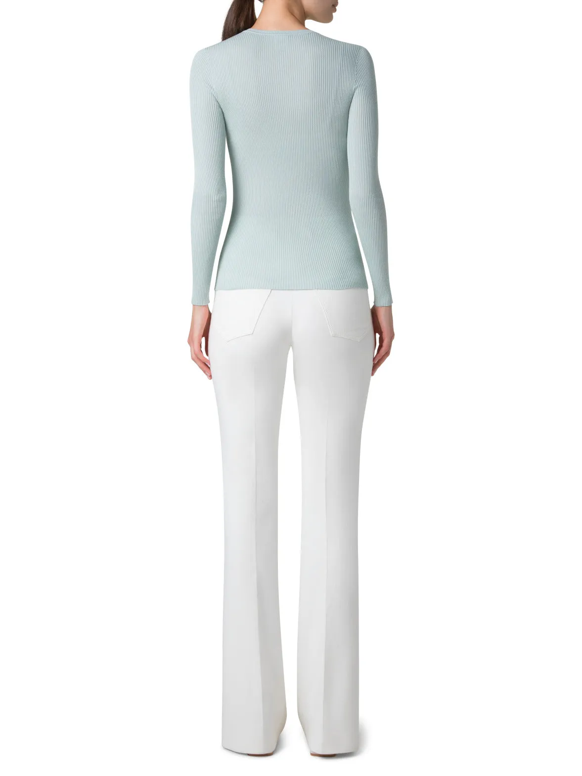 Seamless Rib Silk Cotton Knit Crew Neck Sweater Akris
