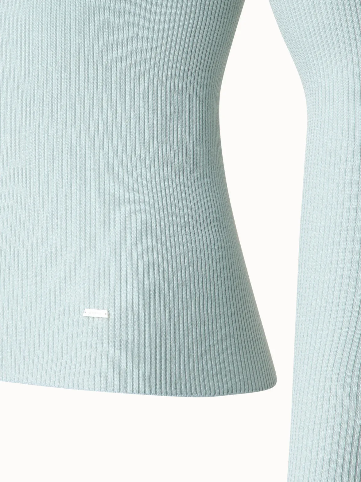 Seamless Rib Silk Cotton Knit Crew Neck Sweater Akris