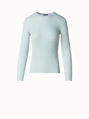 Seamless Rib Silk Cotton Knit Crew Neck Sweater Akris