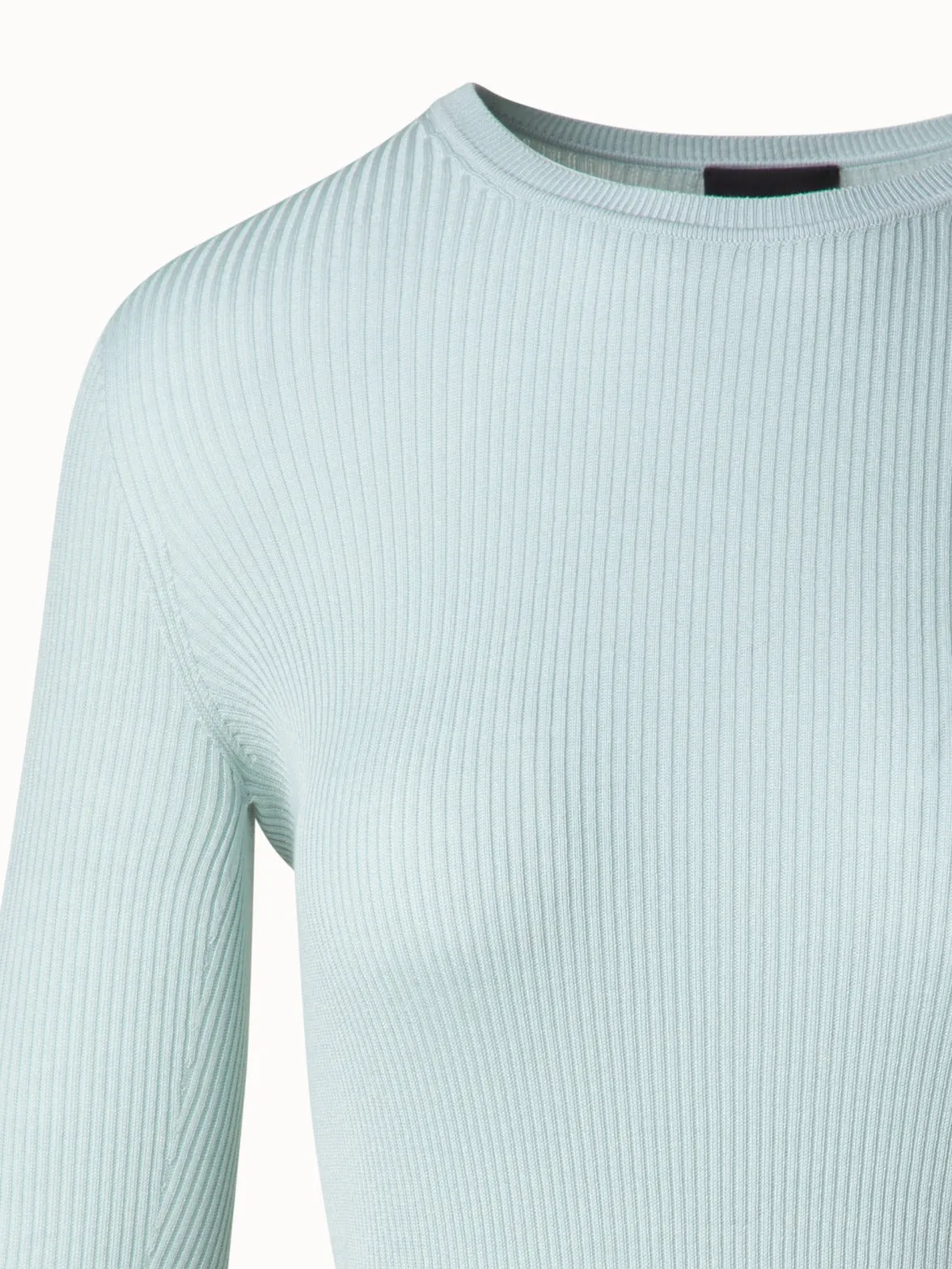 Seamless Rib Silk Cotton Knit Crew Neck Sweater Akris