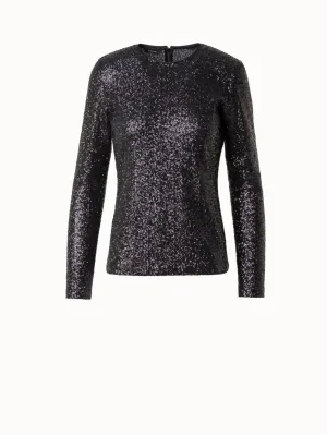 Sequins Jersey Round Neck Top Akris