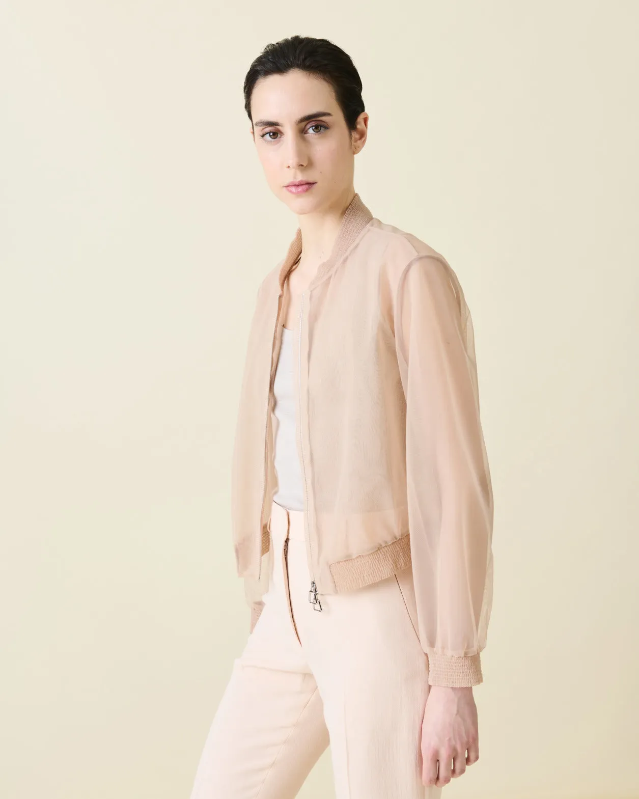 Sheer Tulle Bomber Jacket Akris