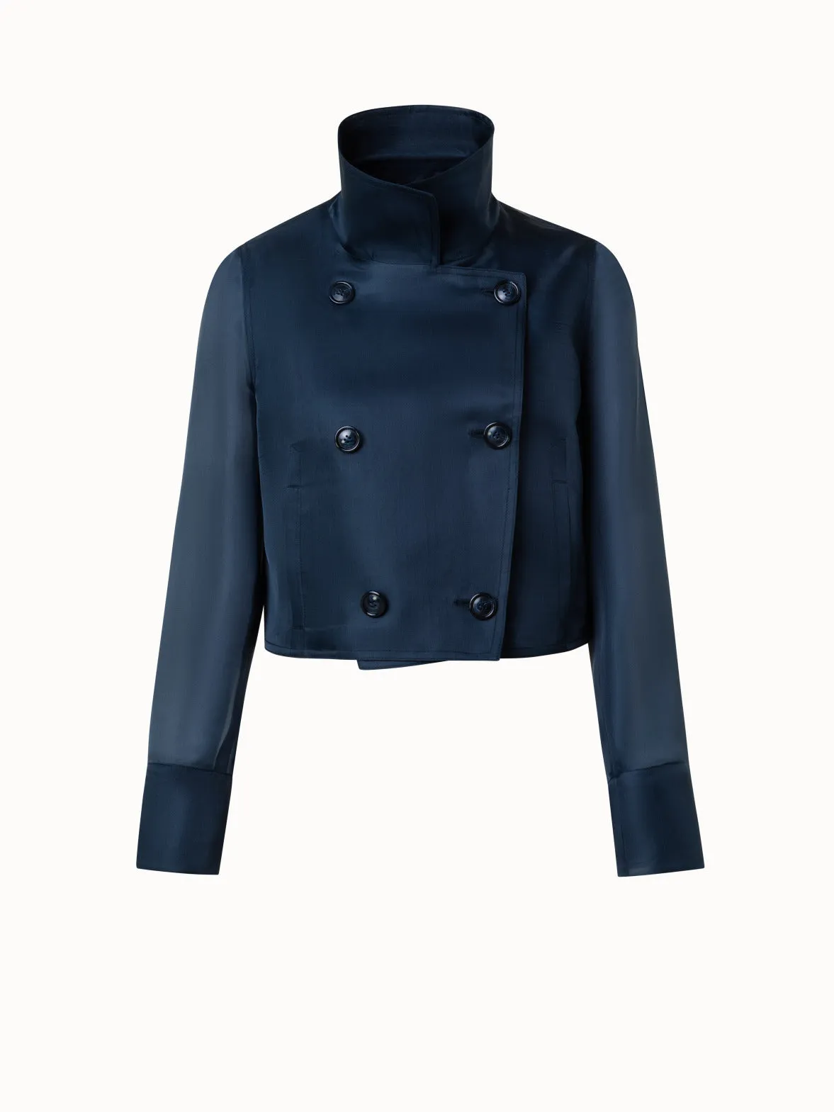 Short Double-Breasted Silk Organza Jacket Akris