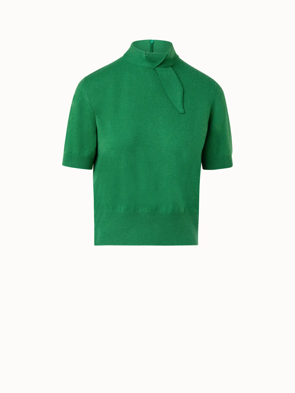 Short Sleeve Cashmere Knotted Mock Neck Top Akris
