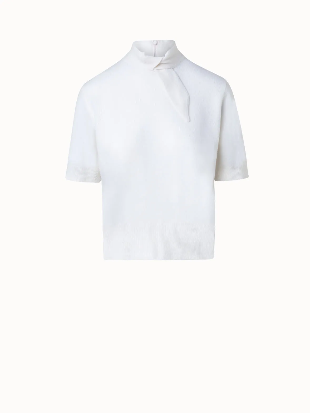 Short Sleeve Cashmere Knotted Mock Neck Top Akris