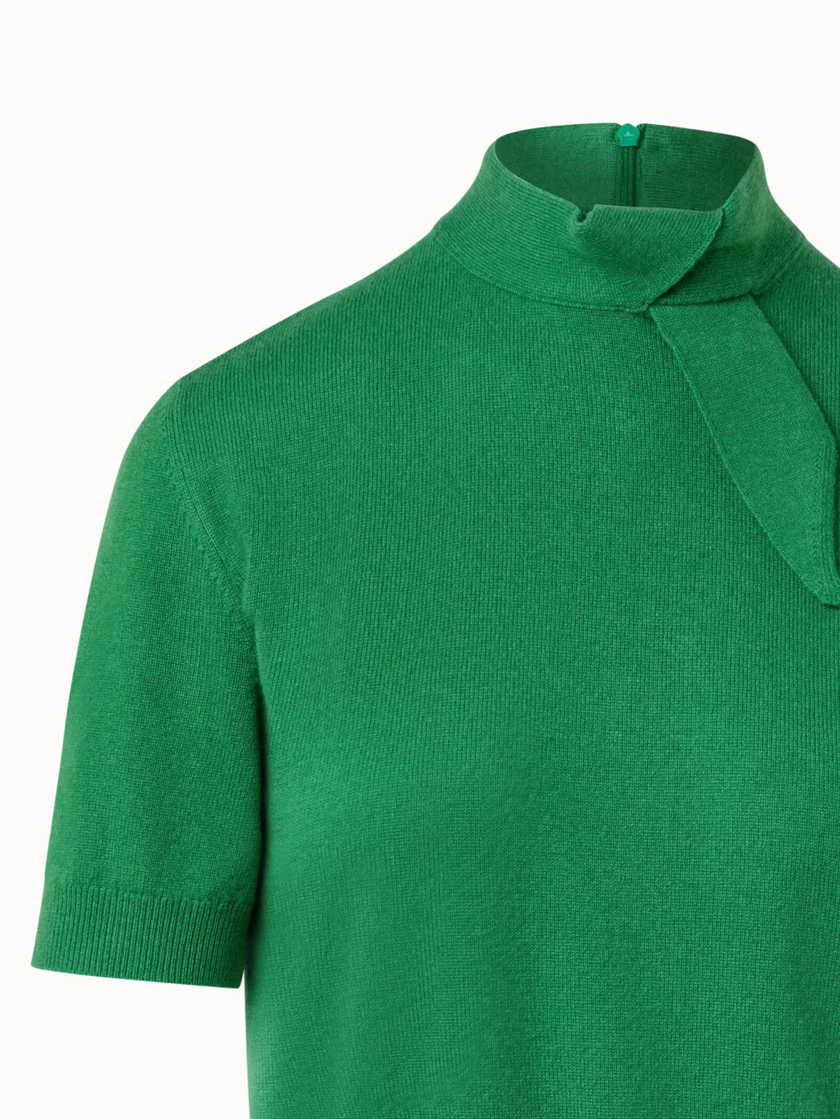 Short Sleeve Cashmere Knotted Mock Neck Top Akris