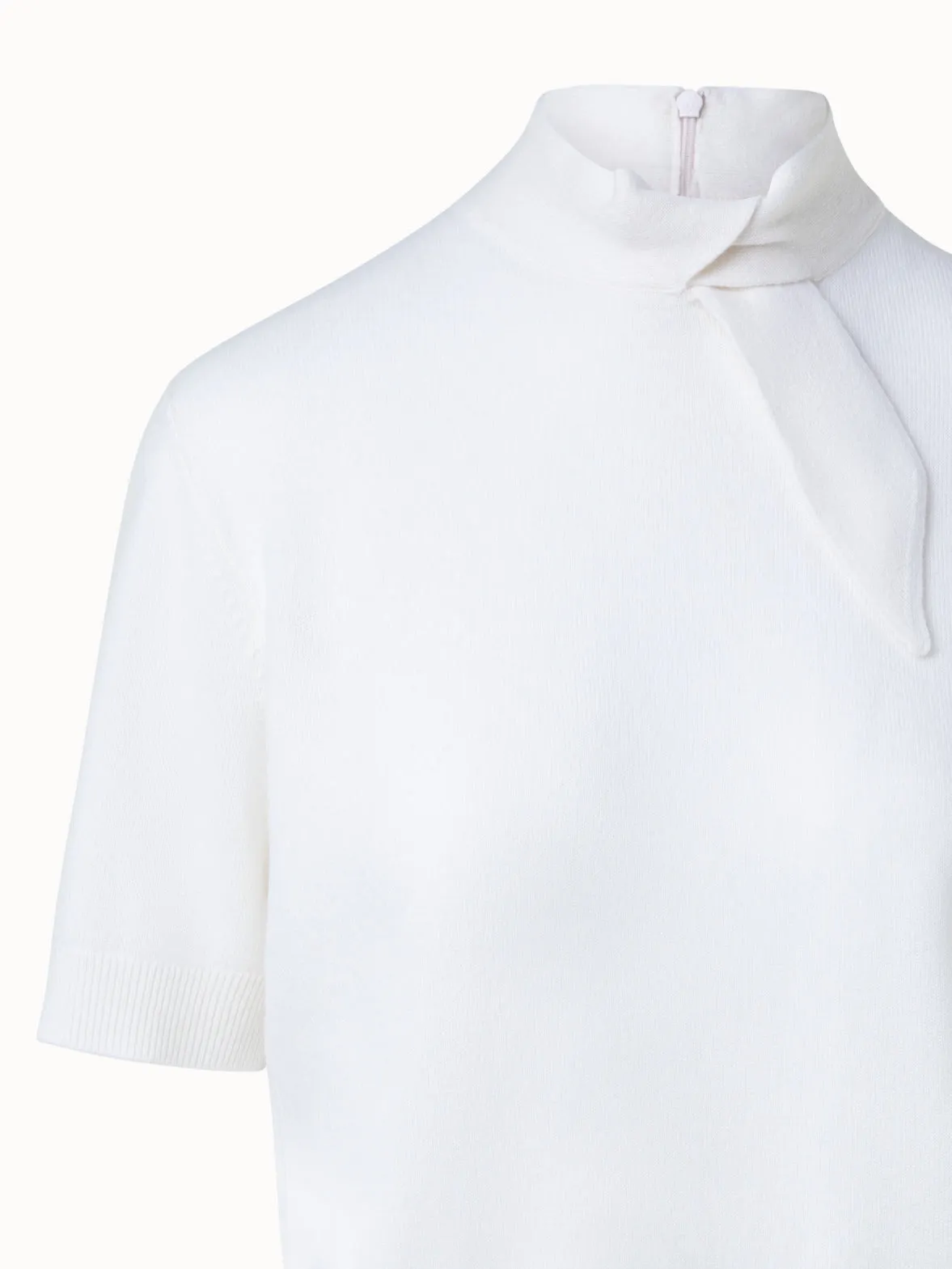 Short Sleeve Cashmere Knotted Mock Neck Top Akris