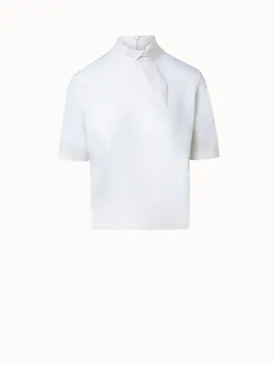 Short Sleeve Cashmere Knotted Mock Neck Top Akris
