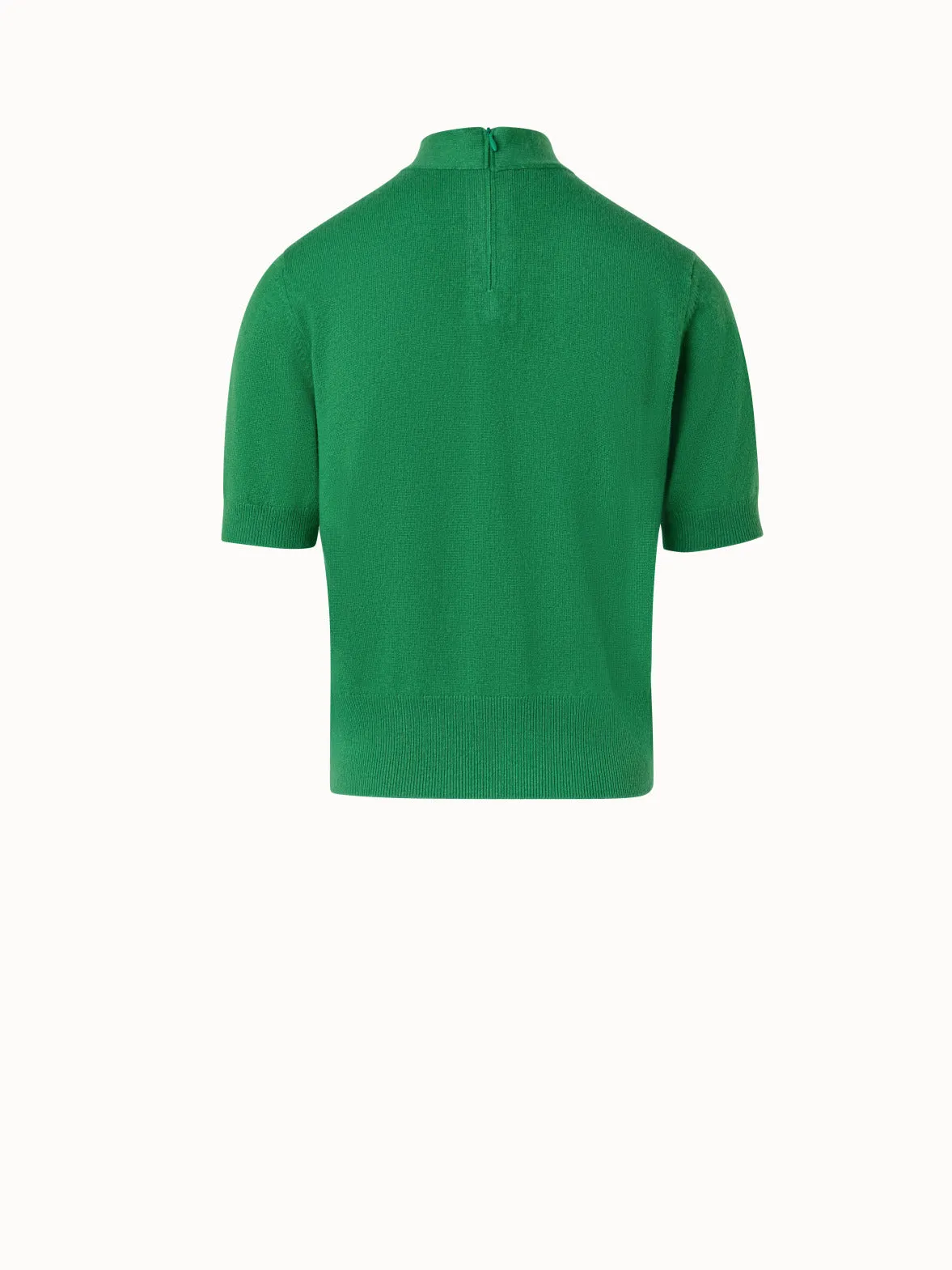 Short Sleeve Cashmere Knotted Mock Neck Top Akris