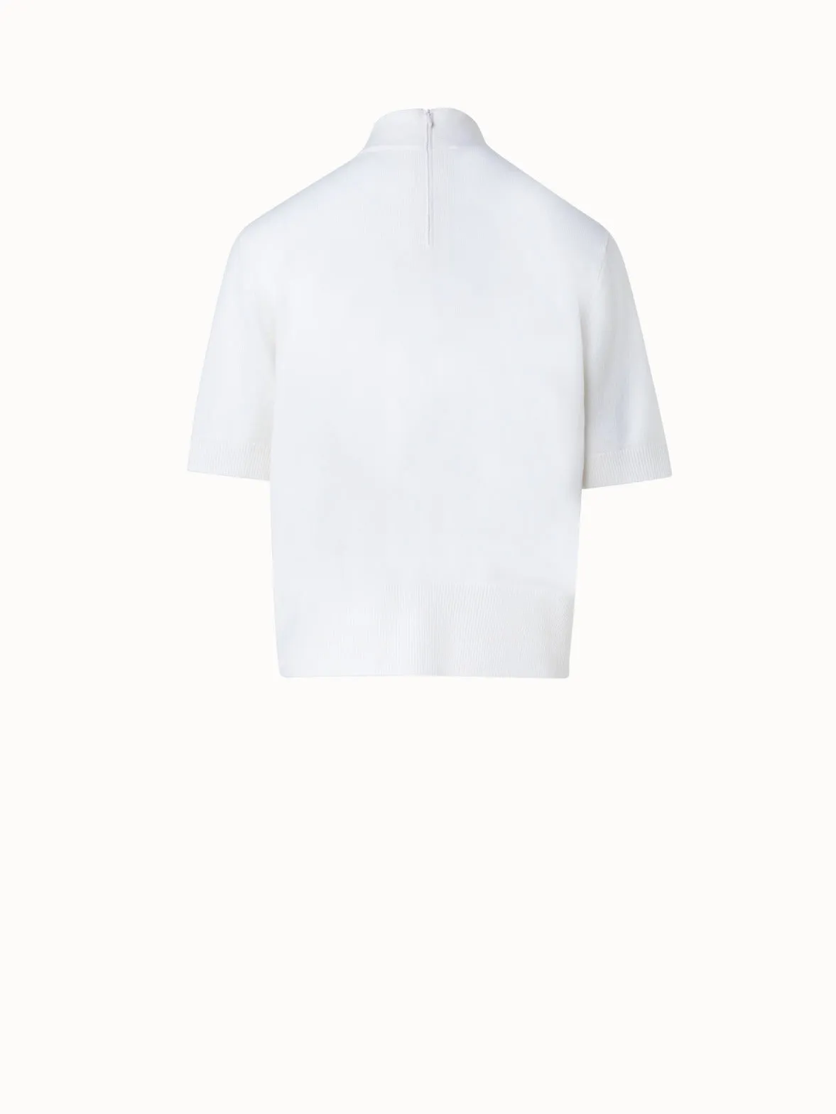 Short Sleeve Cashmere Knotted Mock Neck Top Akris
