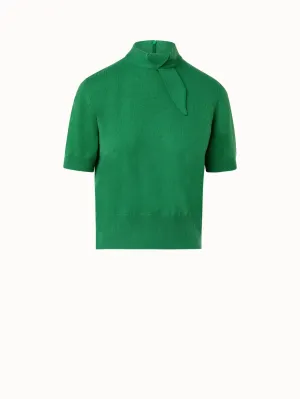 Short Sleeve Cashmere Knotted Mock Neck Top Akris