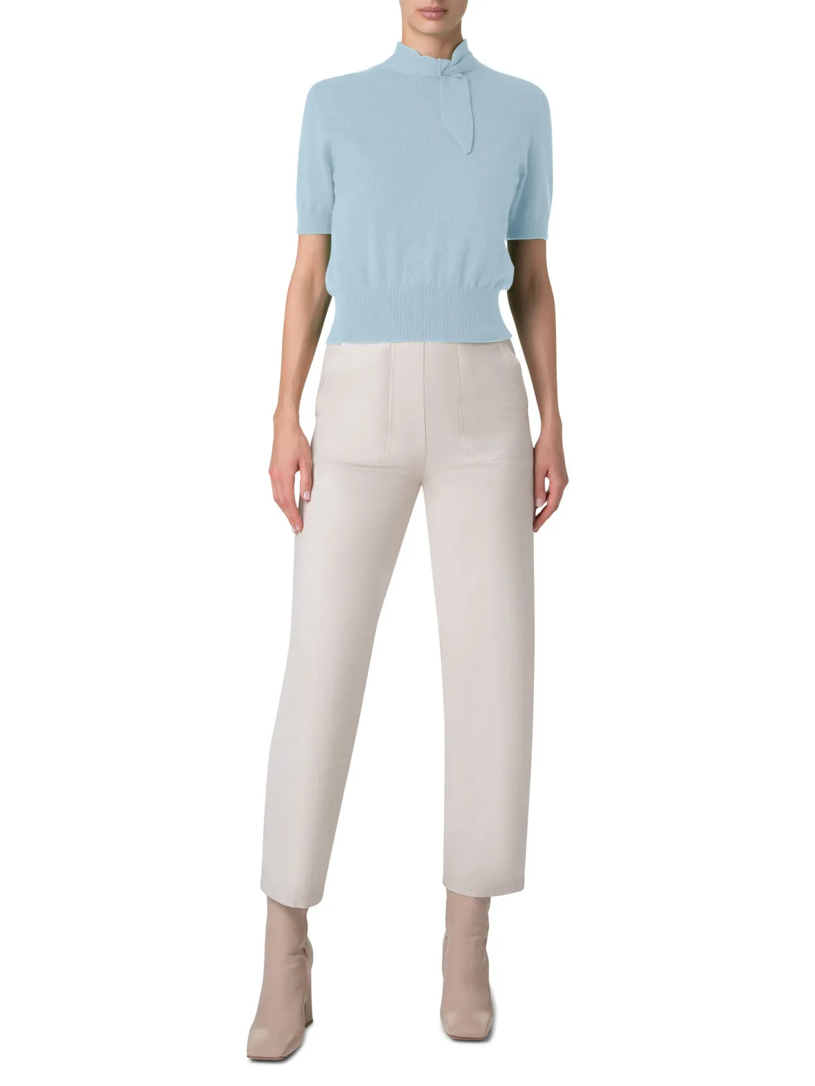 Short Sleeve Cashmere Sweater with Knot Detail Akris