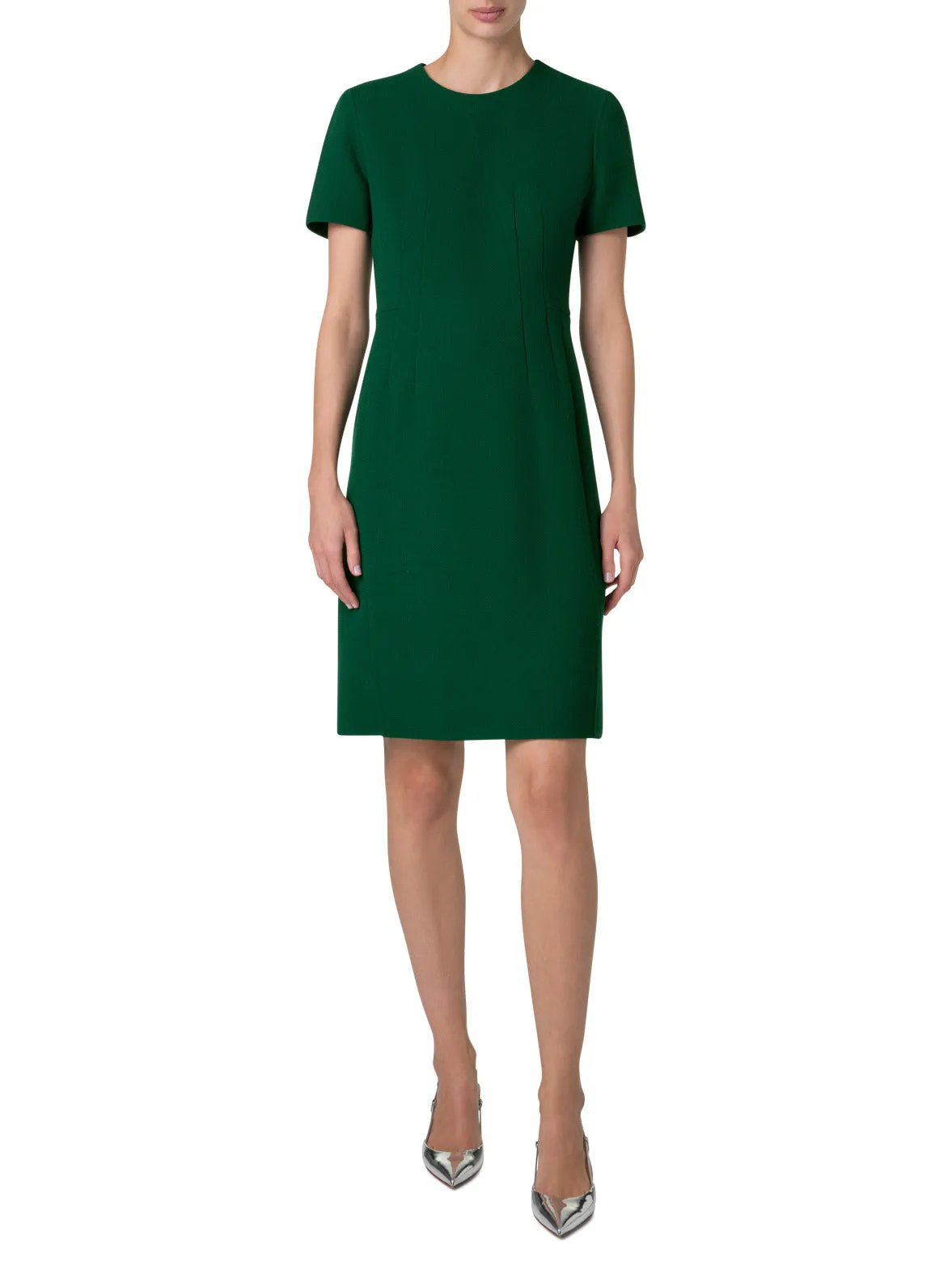 Short Sleeves Sheath Dress in Wool Double-Face 