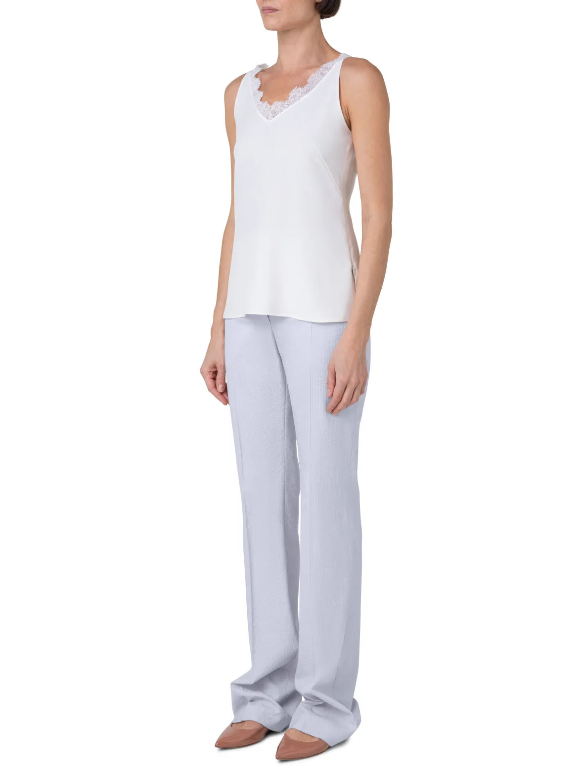 Silk Crêpe V-Neck Top with Lace Akris
