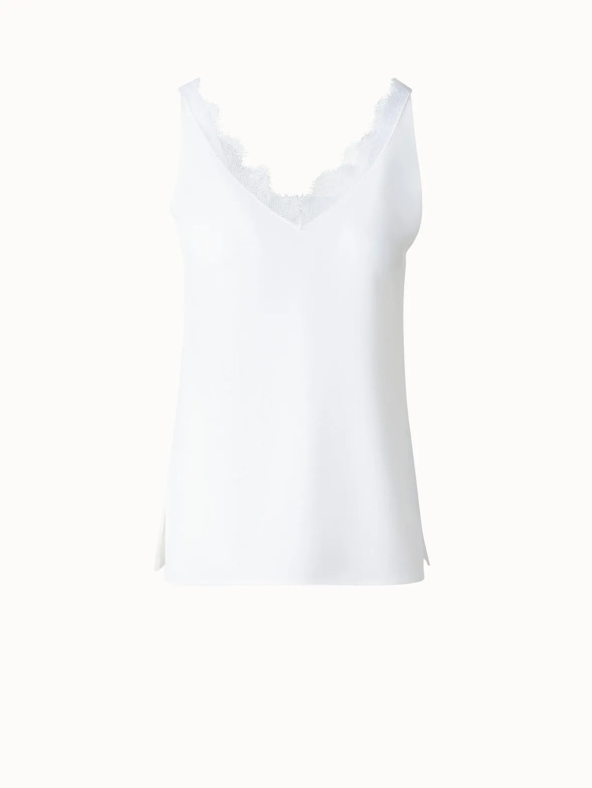 Silk Crêpe V-Neck Top with Lace Akris