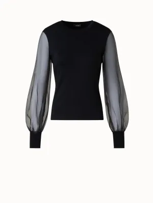 Silk Sweater with Sheer Organza Sleeves Akris