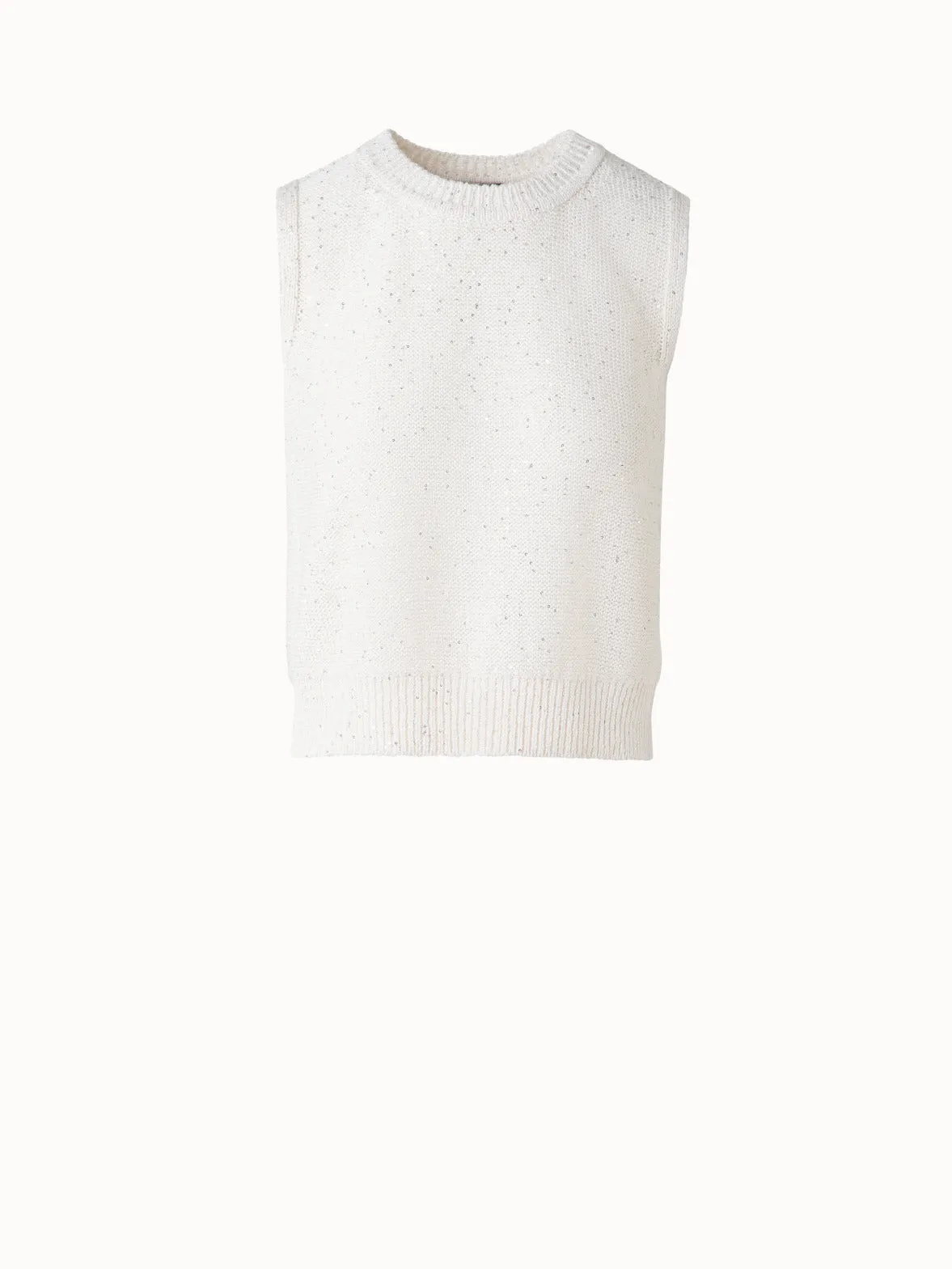 Sleeveless Linen Cotton Knit Top with Sequins Akris
