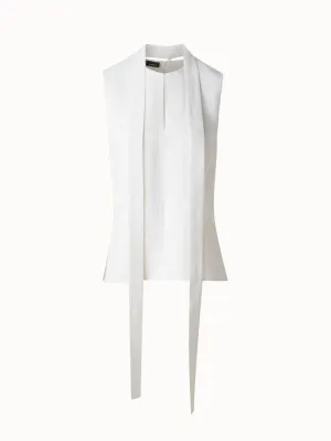 Sleeveless Tie Neck Blouse in Linen Blend Akris