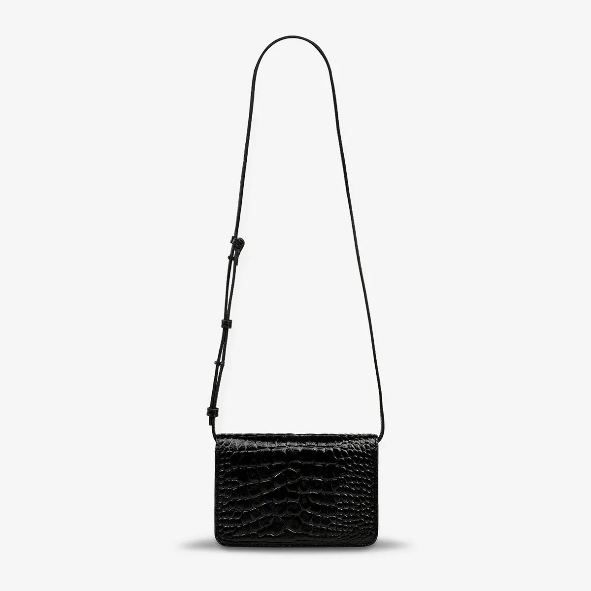 STATUS ANXIETY Womens She Burns Leather Bag - Black Croc Emboss