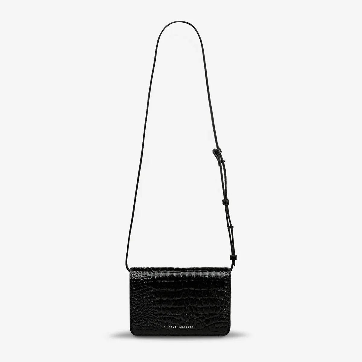 STATUS ANXIETY Womens She Burns Leather Bag - Black Croc Emboss