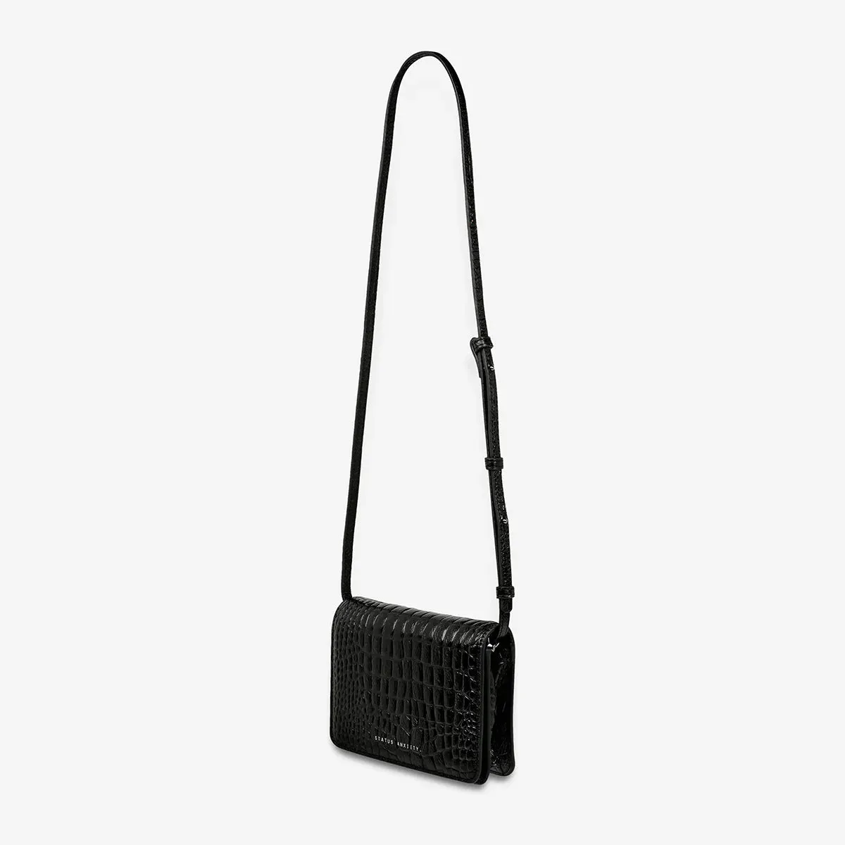 STATUS ANXIETY Womens She Burns Leather Bag - Black Croc Emboss