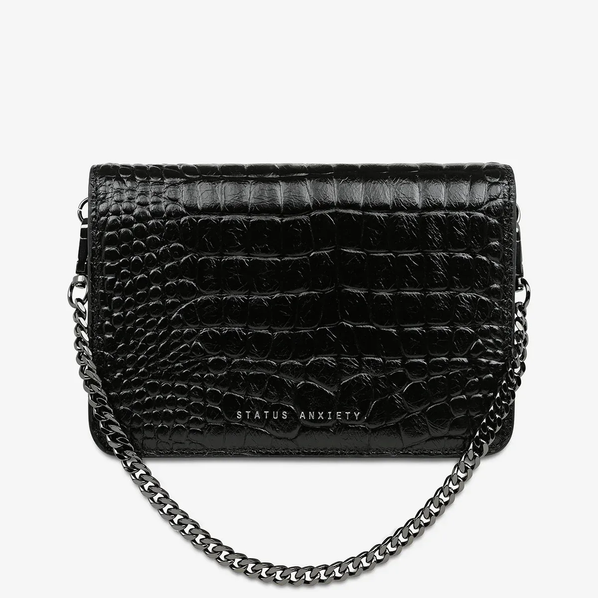 STATUS ANXIETY Womens She Burns Leather Bag - Black Croc Emboss