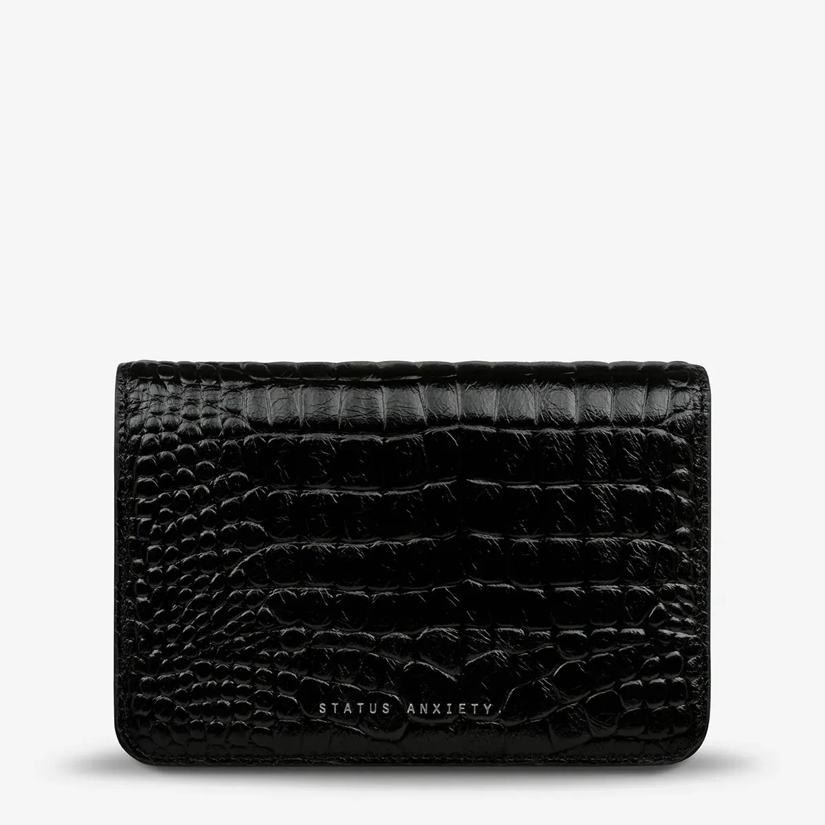 STATUS ANXIETY Womens She Burns Leather Bag - Black Croc Emboss