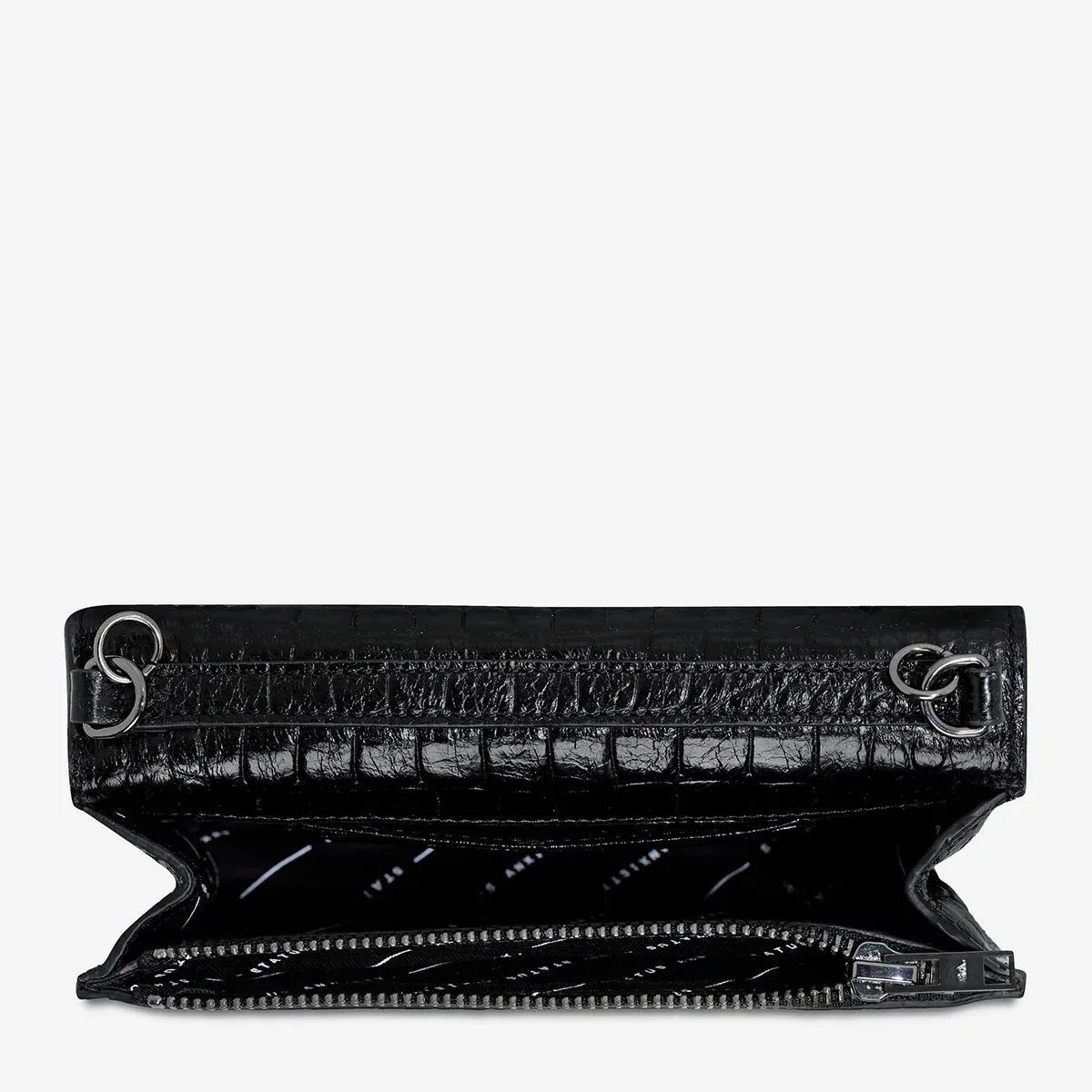 STATUS ANXIETY Womens She Burns Leather Bag - Black Croc Emboss