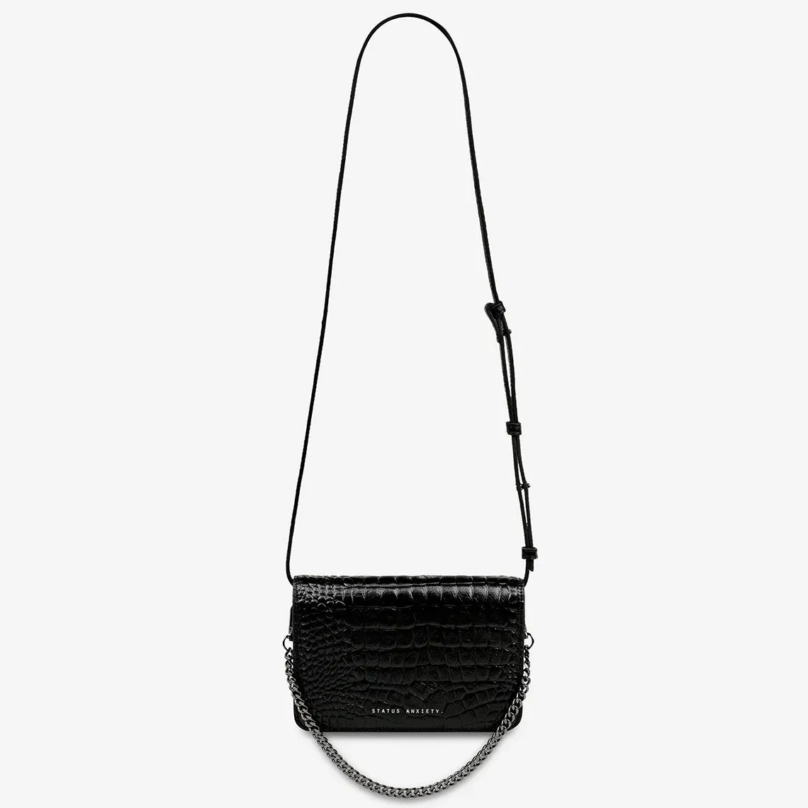 STATUS ANXIETY Womens She Burns Leather Bag - Black Croc Emboss