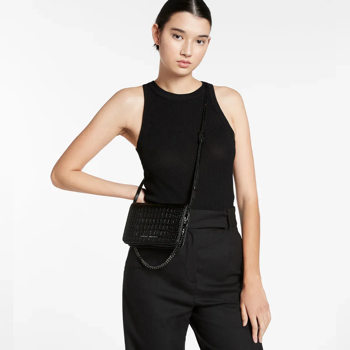 STATUS ANXIETY Womens She Burns Leather Bag - Black Croc Emboss