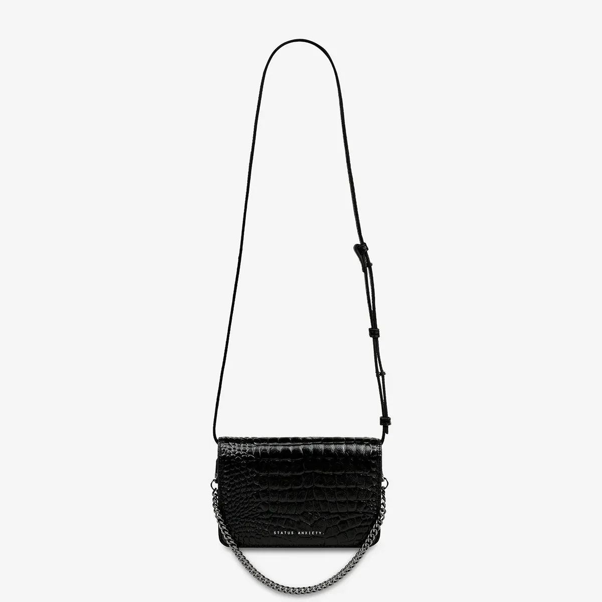 STATUS ANXIETY Womens She Burns Leather Bag - Black Croc Emboss