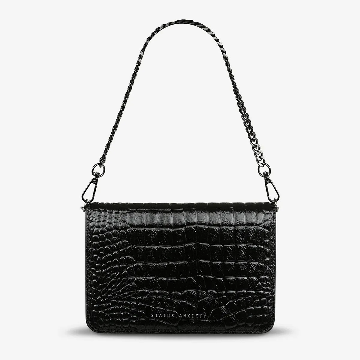 STATUS ANXIETY Womens She Burns Leather Bag - Black Croc Emboss