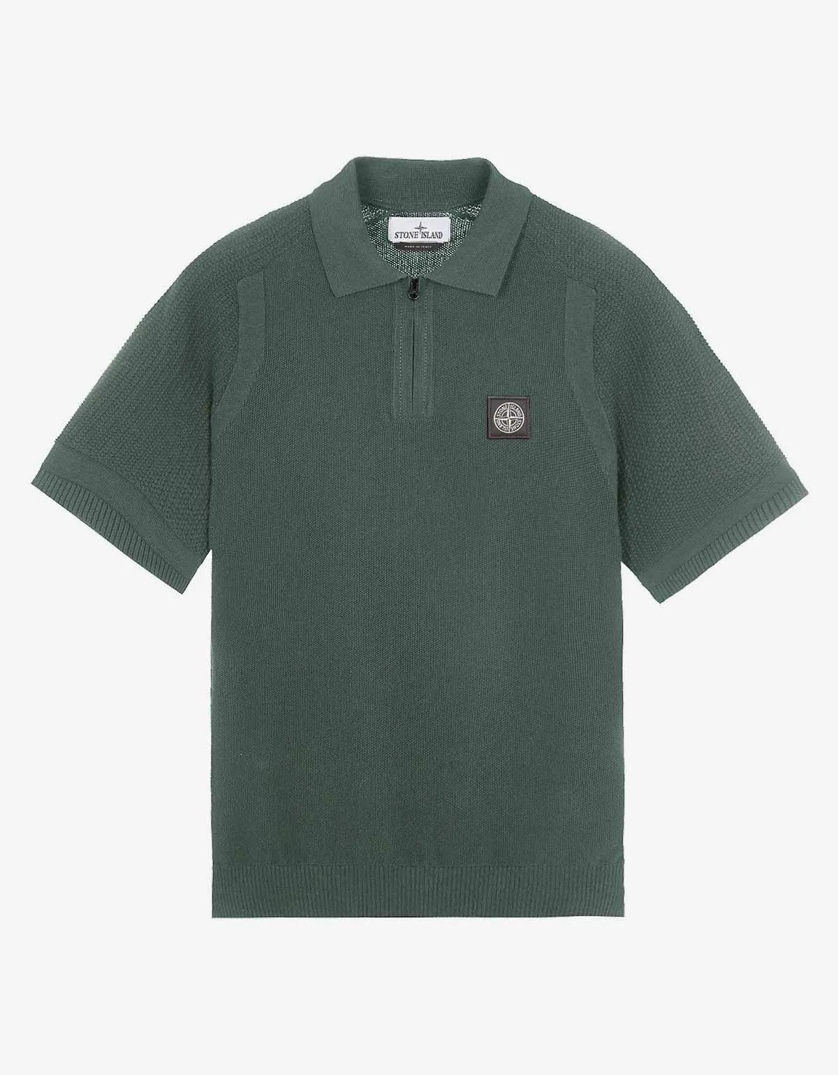 Stone Island Green Compass Logo Knitted Polo T-Shirt